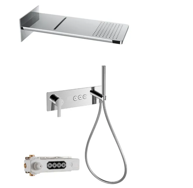 High Quality All Copper 5-Way Concealed Shower Set with 2-Function Overhead Waterfall Ceramic Valve Core for Hotels Households