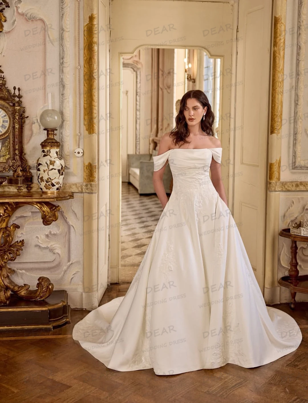Luxury Sexy Wedding Dresses Satin Off Shoulder Sweep Train Women A Line Bridal Gowns Formal Vestidos свадебное платье Customized