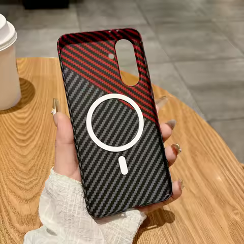 Carbon Fibre Texture PC Case For Samsung S25 S24 S23 S22 Note 20 Ultra 10 Plus A56 A16 A55 Magnet Magsafe Wireless Charge Cover