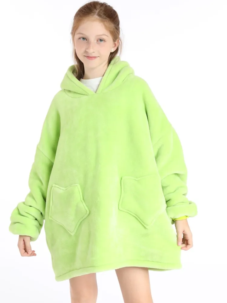 Boys and Girls Green Dinosaur Animal Kigurumi Oversized Hoodie Winter Warm Thick Fleece Sweatshirts Pullover Sherpa TV Blankets