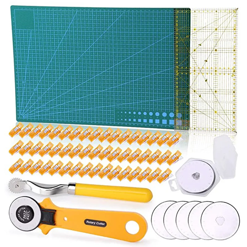 Rotary Cutter Kit Include Fabric Cutter,45mm-28mm Rotary Cutter,Bade,Tracing Wheel,Cutting Mat,Acrylic Ruler,Sewing Clips DIY