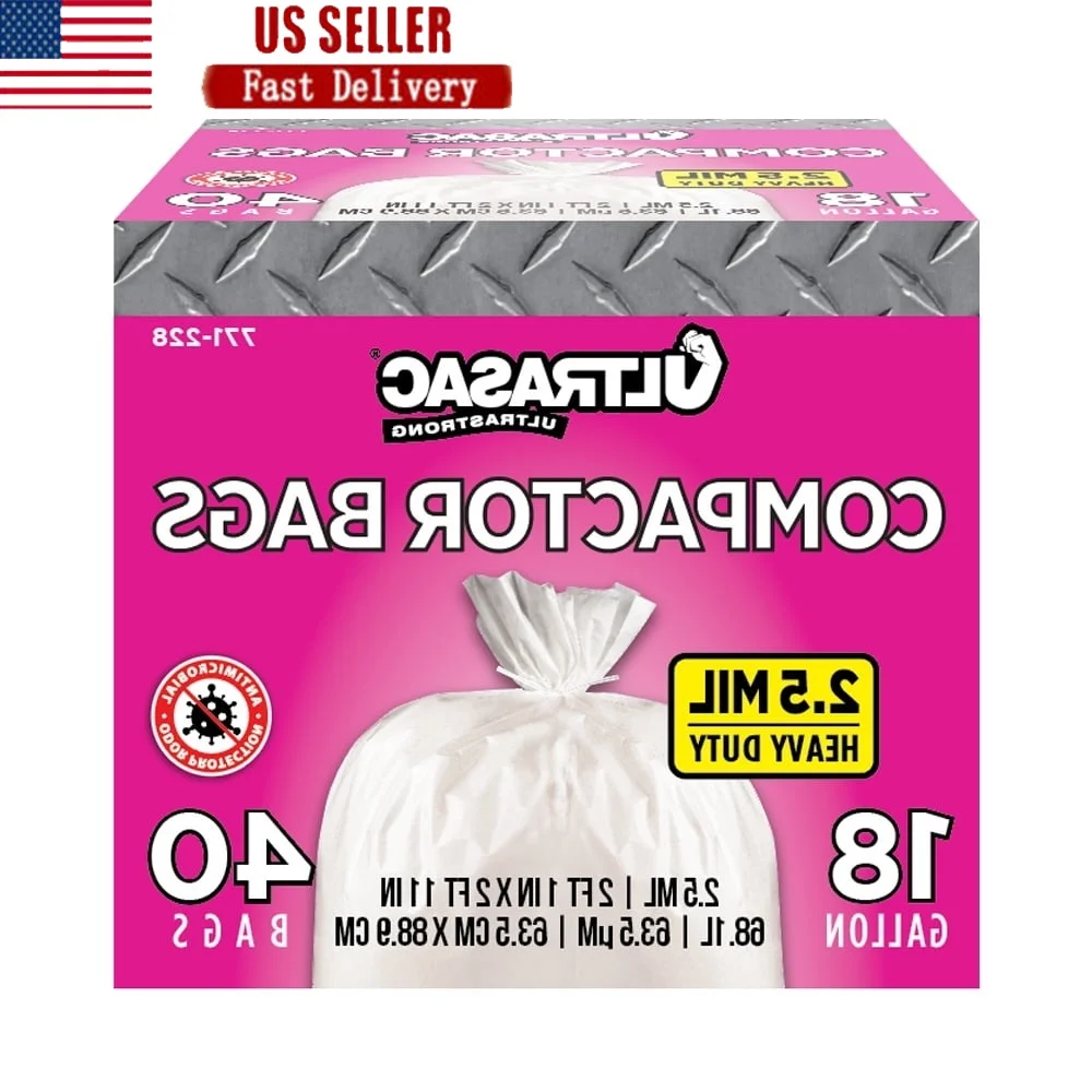 

Сверхмощные мешки для уборки мусора, 40 упаковок, 18 галлонов, 2,5 МЛ, без запаха, мешки для утилизации кухонных отходов, дизайн без сердечника, прокол