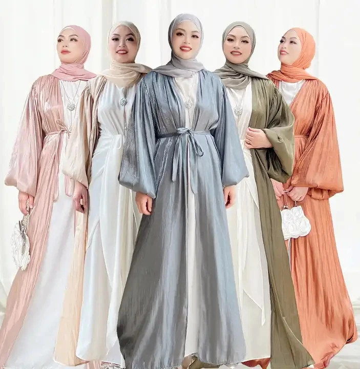 Robe Longue en Satin Élégant pour Femme Musulmane, Abaya Ouverte, Maxi, Hijab, Turquie, Arabe, Kaftan, Islam, Eid Ramadan, Dubaï, Caftan, Été