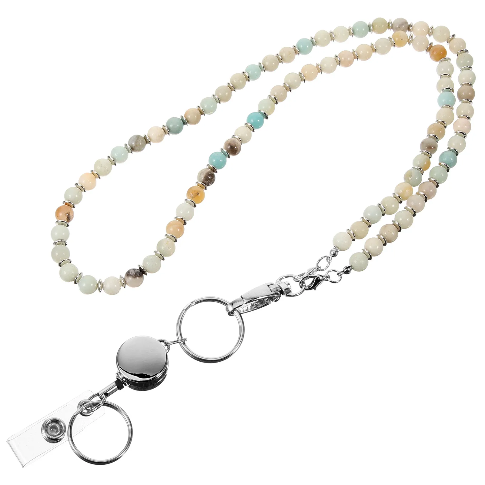 

Frosted Glass Beads ID Card Lanyard Necklace Office Choker Women Worker Badge Holder Clip Carry Access Cards Keys Nurse