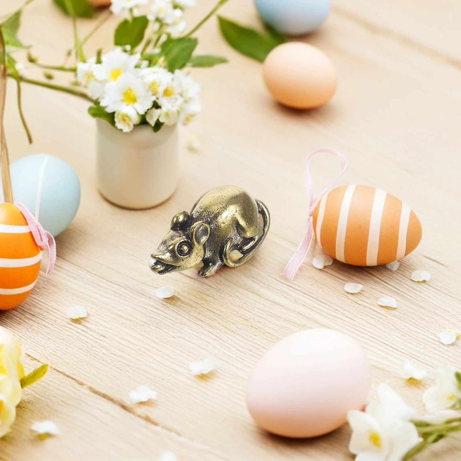 

Retro Brass Mouse Sculpture Chinese Zodiac Rat Vintage Metal Ornament Office Desk Home Decor Small Bronze Animal Statue Golden