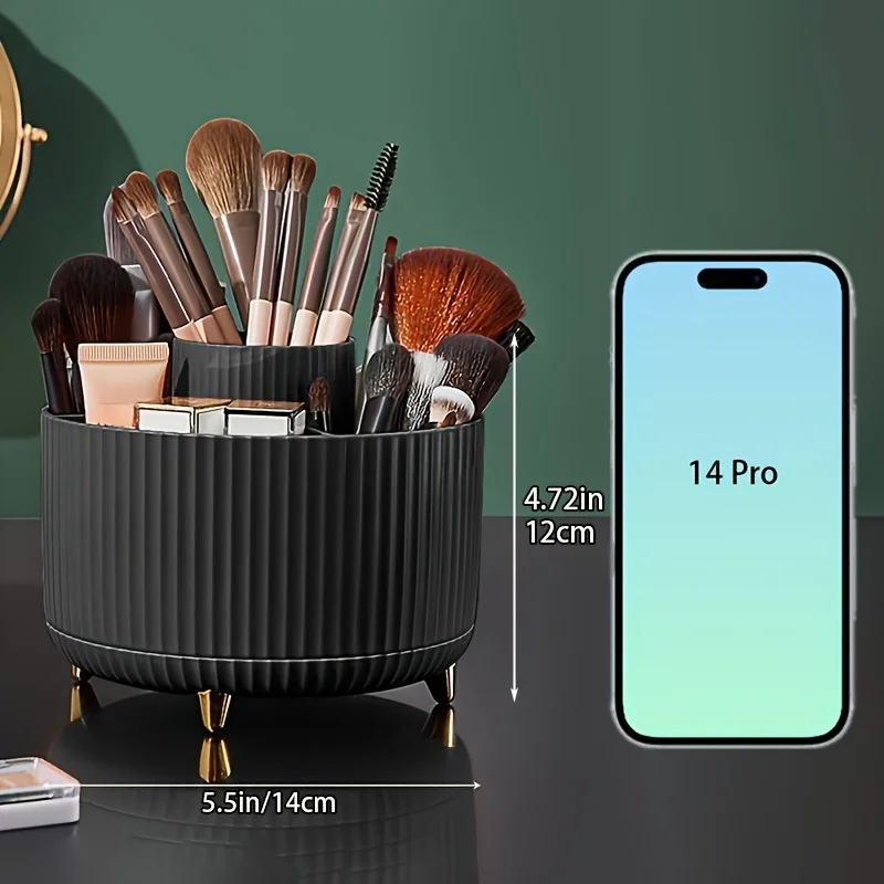 1 PC Makeup Brush Storage Box, 360 ° Rotating Makeup Brush Storage Box, 5 Grid Large Capacity Brush Holder