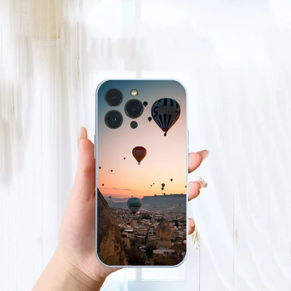 Romantic Creative Hot Air Balloon  Phone Case For iPhone 14 13 12 11 Pro Max XS Max X XR 7 8 Plus Mini Blue TPU material