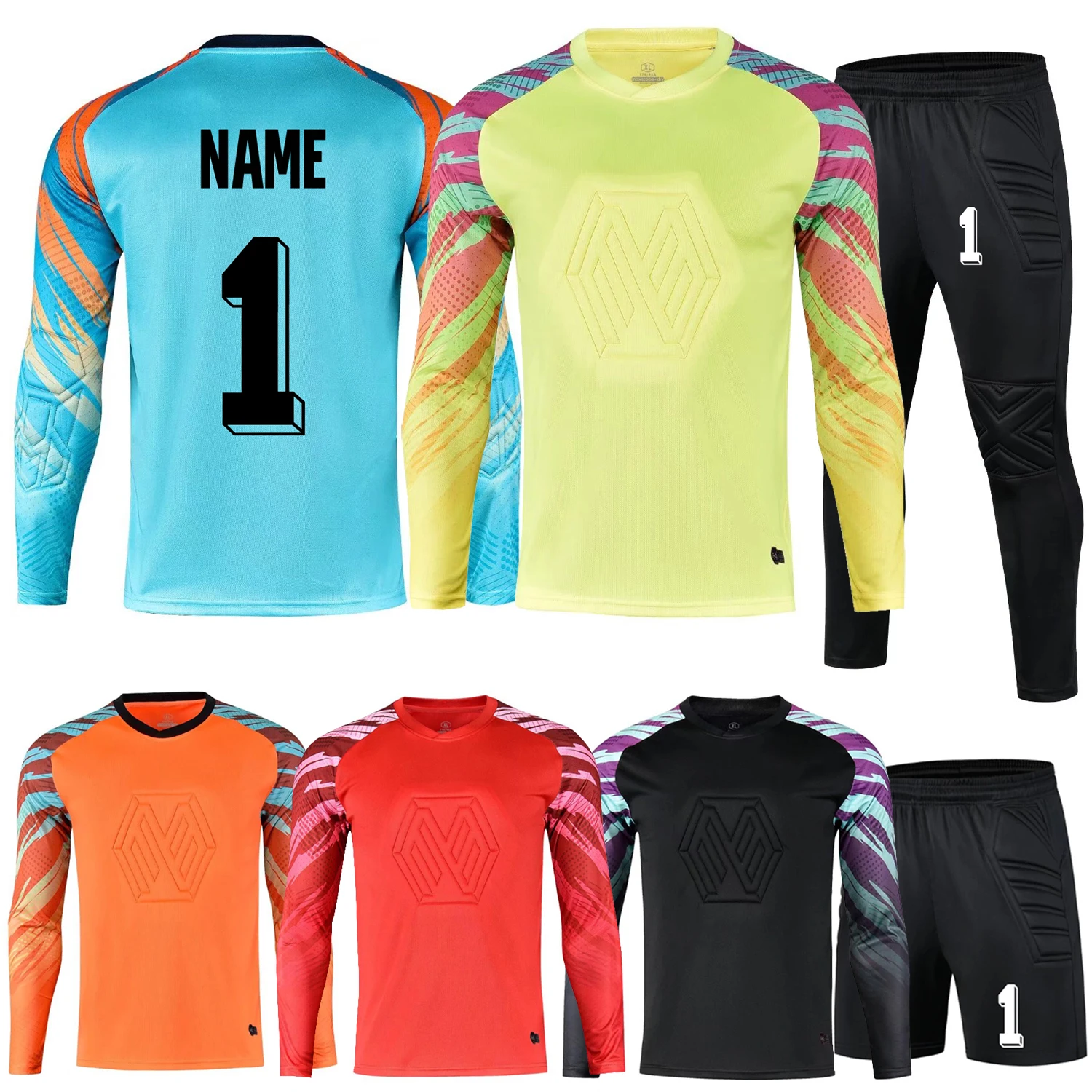Men Football Training Goalkeeper Uniform Boys Soccer Jersey Shorts Pants Sets Women Long Sleeve Protective Sponge Shirt Pants