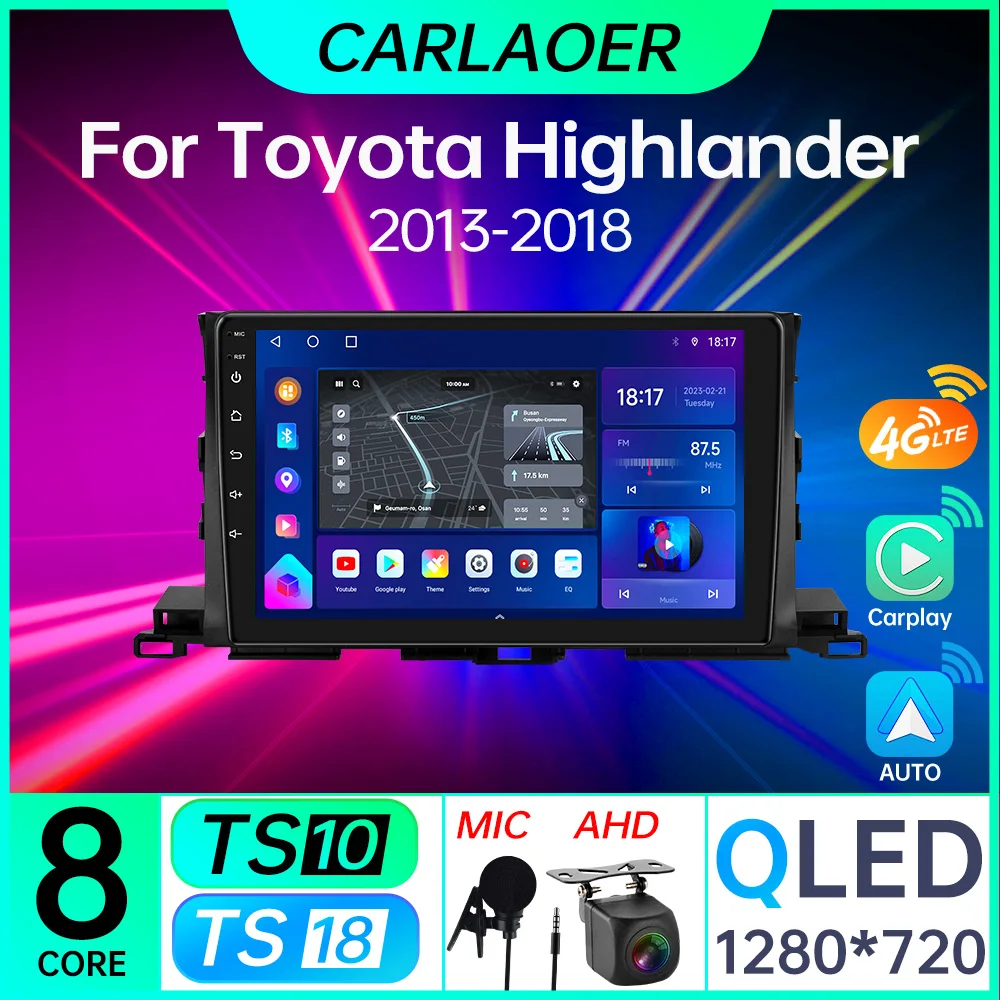 TS10 18 For Toyota Highlander 3 XU50 2013 - 2018 Car Radio Multimedia Video Player Navigation GPS Android Auto Carplay 2din