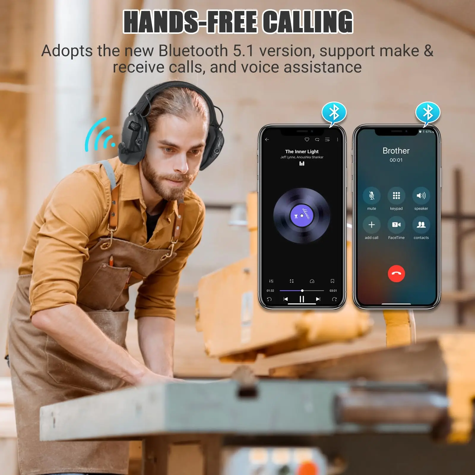 Bluetooth Tactical Electronic Anti-noise Shooting Headset Hunting Earmuffs Hands-Free Calling Hearing Protection Headset image 6