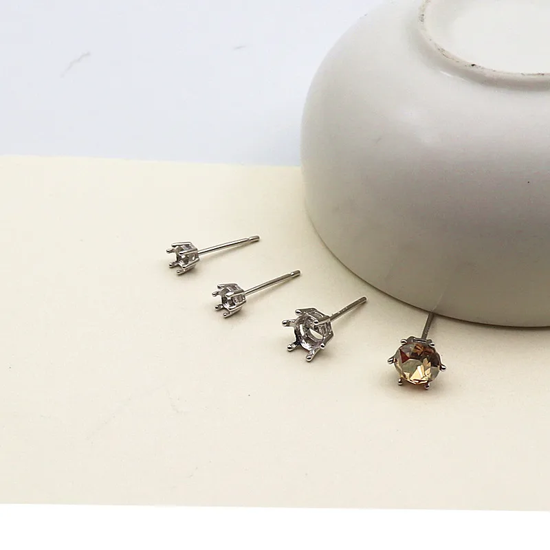 925 Sterling Silver DIY Accessories Earring Stud 6 Claw Settings for Round Crystal Beans Inlaying Findings Jewelry 6 5 4 3mm