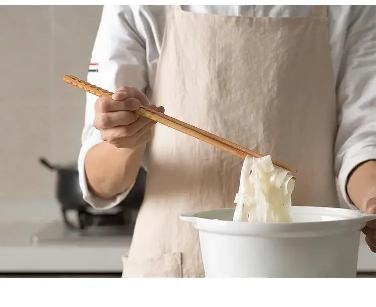 1 Paar japanische extra lange Holzstäbchen aus poliertem Buchenholz, rutschfeste Stäbchen für frittierte Lebensmittel und Nudeln, Küchenkochutensilien – Detail 4
