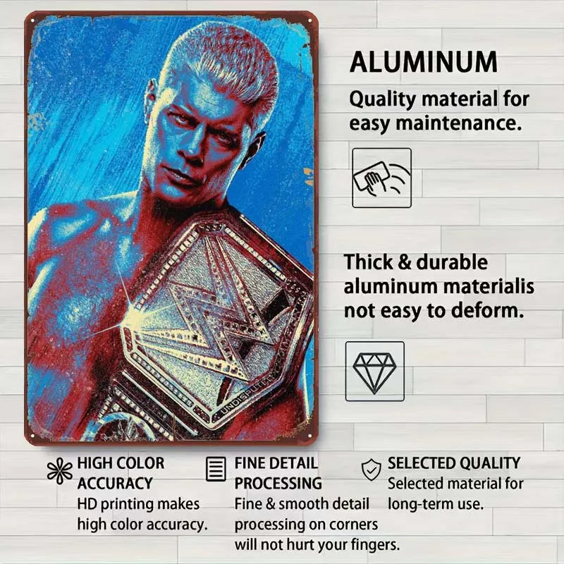 Cody Rhodes W-WWE Champ Metal Sign Sports Poster Gamer Room Decoration Man Retro Tinplate Sign Plaque for Wall Art Decoration