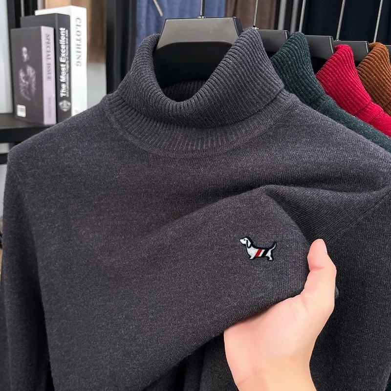 luxury men's autumn embroidery high quality sweater turn-up collar exquisite knit pullover keep warm leisure versatile clothing
