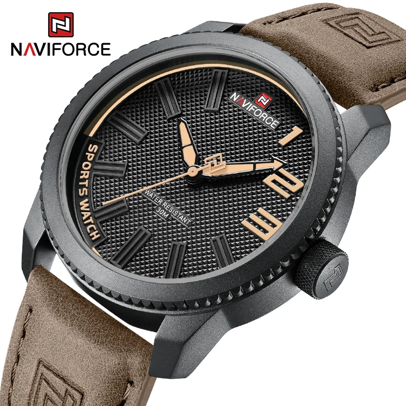 NAVIFORCE Men Watches Military Sport Quartz Male Wristwatches Breathable Leather Strap Waterproof Casual Clock Relogio Masculino