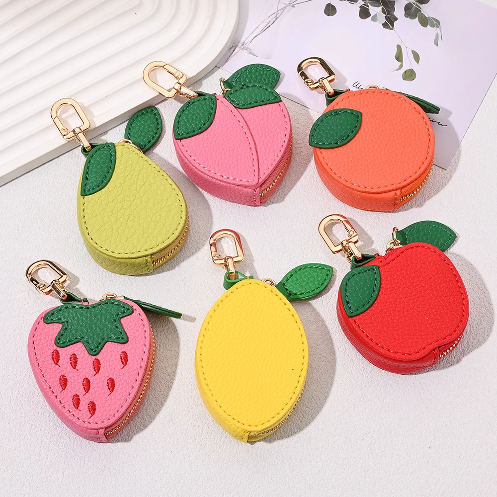 1pcPU Leather Zipper Pouch Keychain - Wallet Making Supplies, Fruit-Shaped Lightweight Keychain