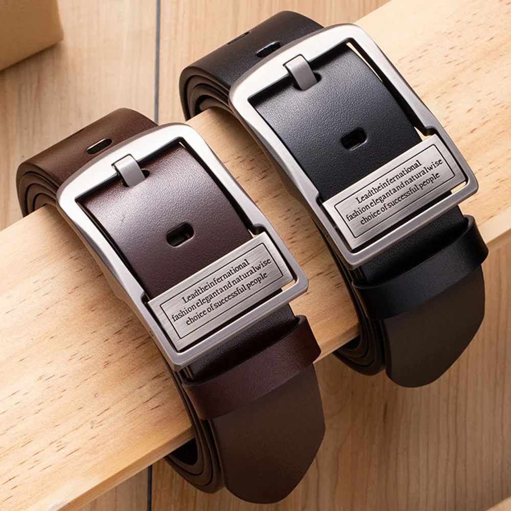 HIDUP 3.8cm Width Men's Cowhide Jeans Accessories Pin Buckle Pure Leather Belt for Male