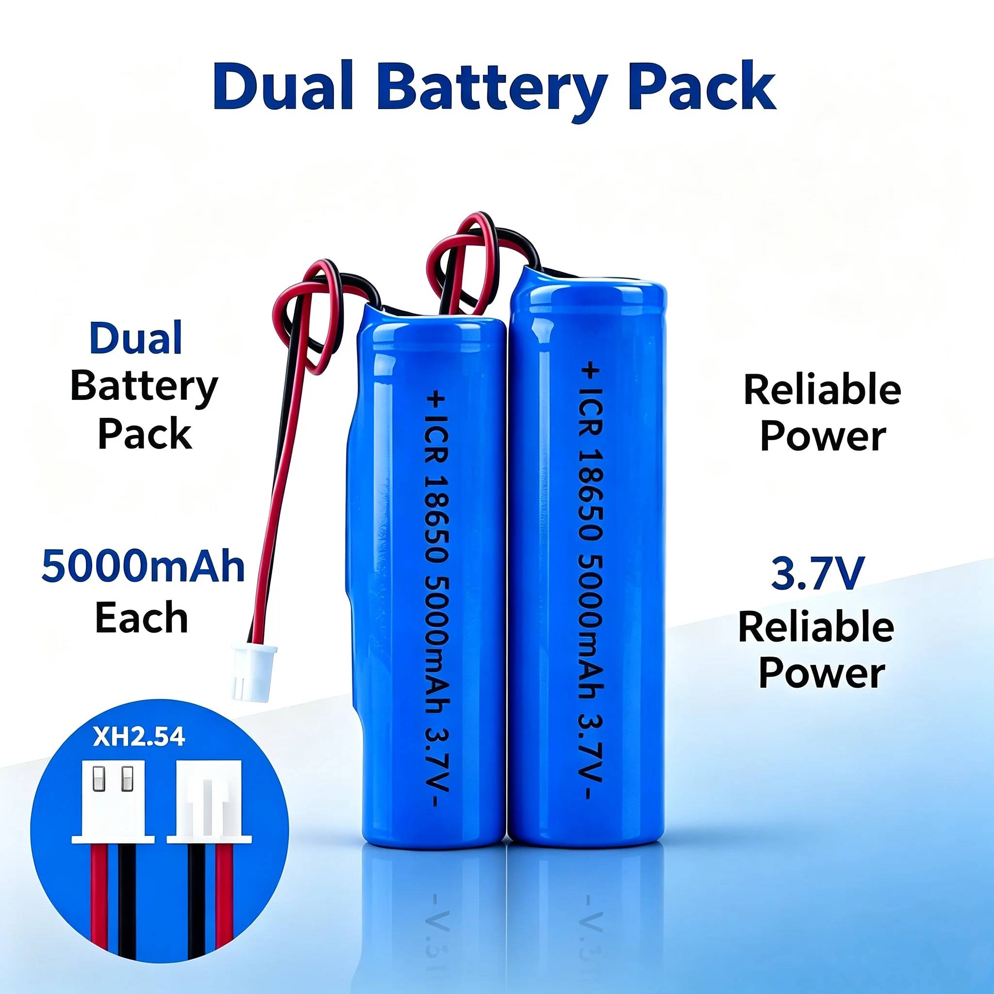 3.7V 5000mAh 18650 with XH2.54 Plug 18650 Lithium Ion Rechargeable Batter for Speakers, Radios, Headlights, Toys, Etc.