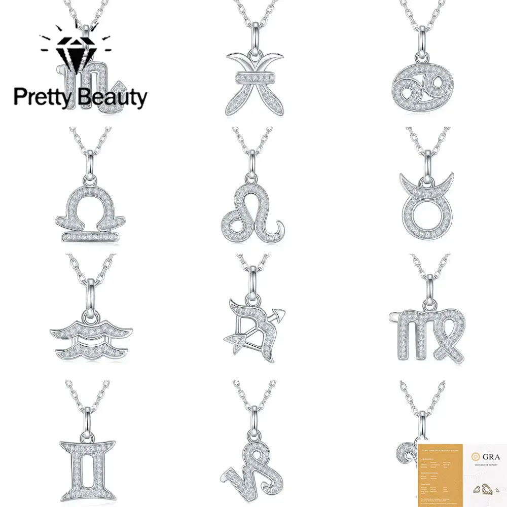 Pretty Beauty 925 Silver 12 Zodiac Signs Necklace Constellat