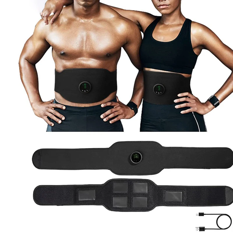 USB Rechargeable EMS Muscle Stimulator Belt - Abdominal Trainer for Home Fitness, Body Toning, Fat Burning, Core Workout Equipme