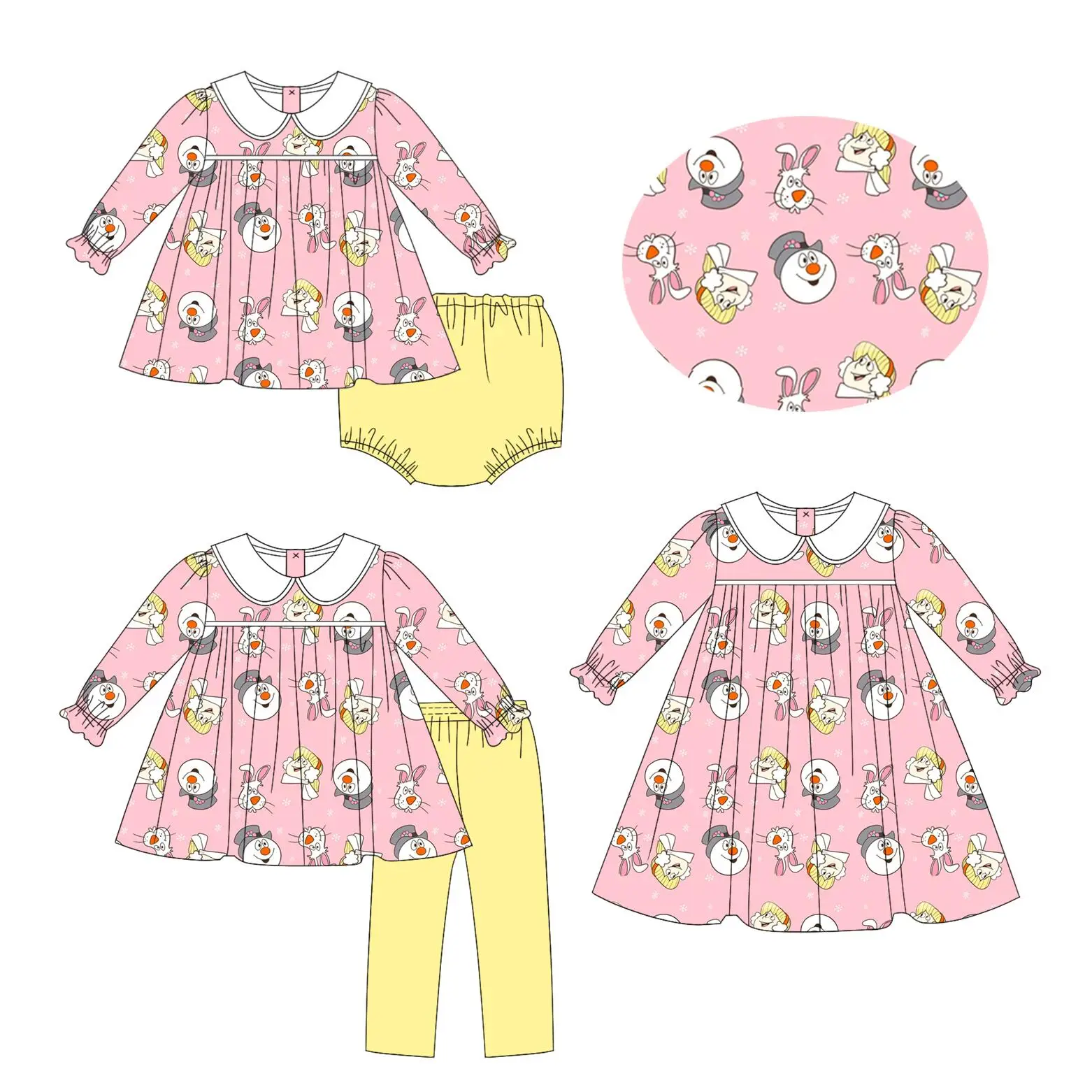 Girls Christmas Clothing Xueer Element Print Boutique Milk Silk Clothing Pink Top Yellow Pants Girls Autumn Clothing