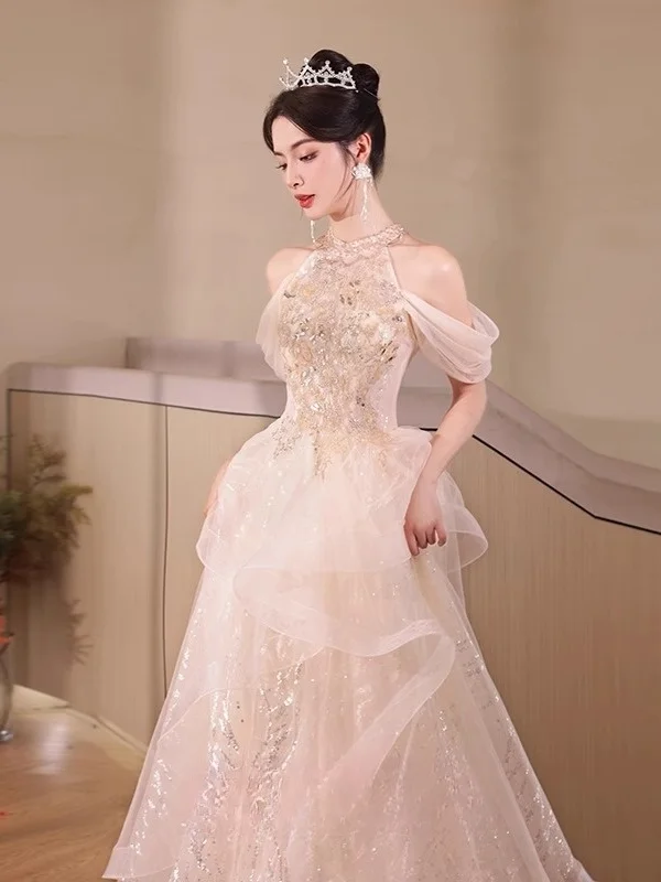 Suknia wieczorowa Princ Sle, długa, na wesele, zaręczyny, ceremonię, dla prowadzącej, damska, dla dorosłych, błyszcząca, luksusowa, z możliwością dostosowania rozmiaru.