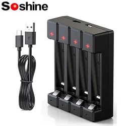 Soshine Black 3.2V LiFePO4 and 3.7V Li-ion 4 Slot Battery Charger Smart Rechargeable 1.2V AA AAA NiMH Batteries Charger Type-C