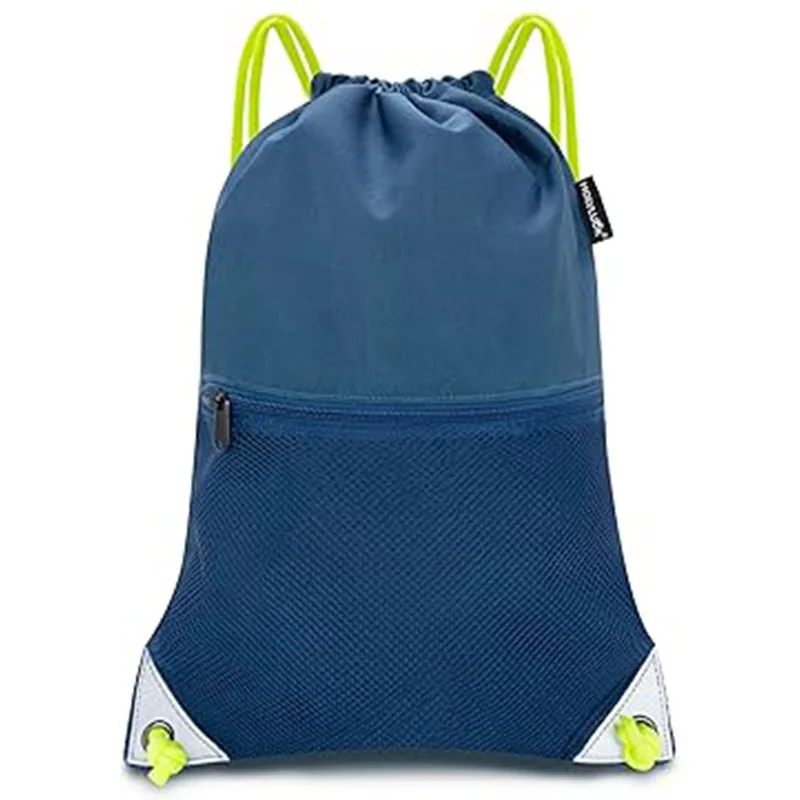 

STN9 Drawstring Backpack Gym Sports Bag with Front mesh zipper Pocket Cinch Sack String Sackpack For Men Women (Petrol)