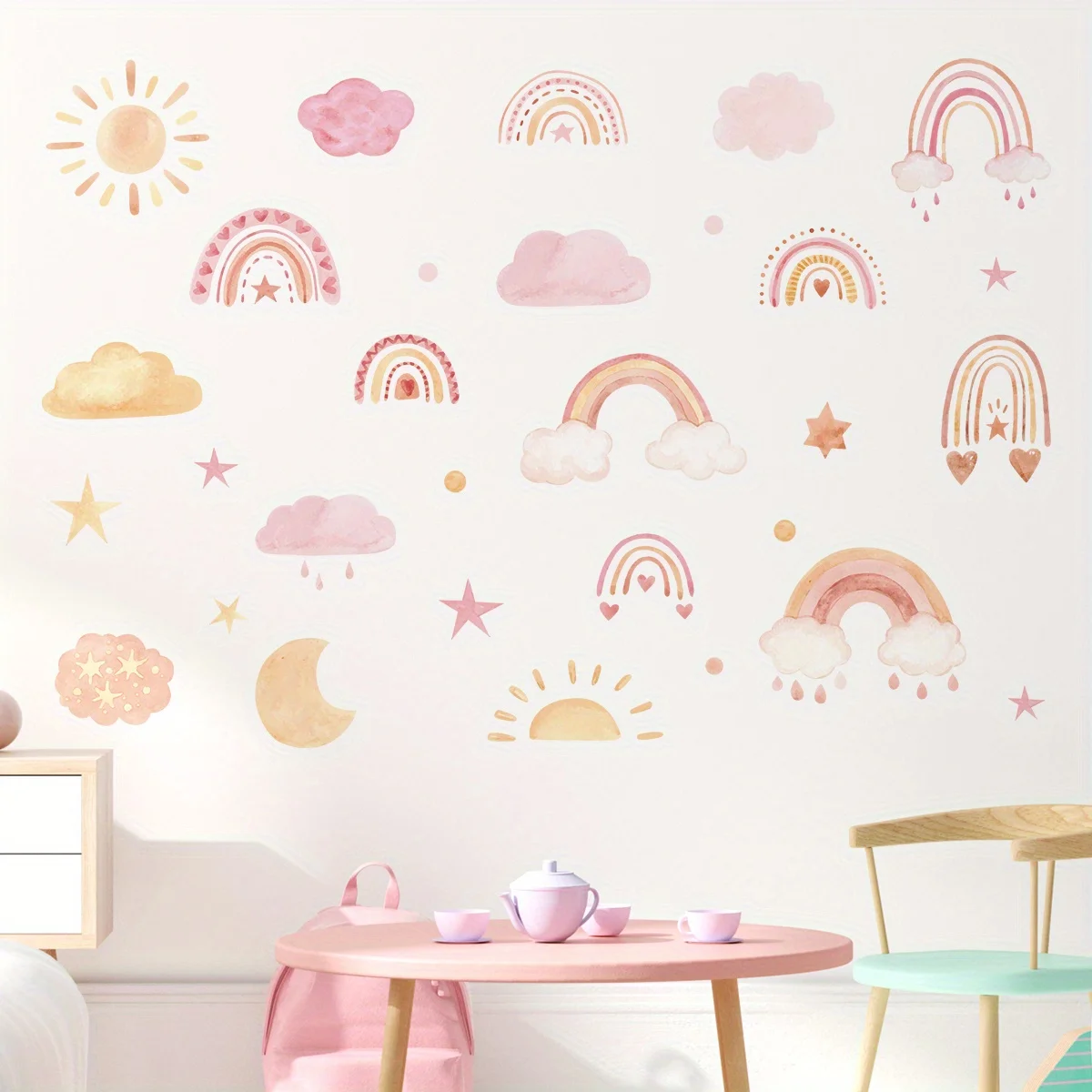 1Pc Cartoon Rainbow Colorful Clouds Princess Theme Wall Stickers for Bedroom Kids Room Decor Living Room Nursery Decoration