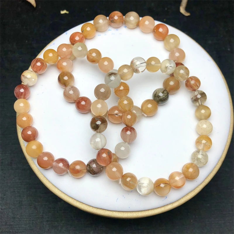 Natural Colored Rabbit Hair Quartz Bracelet Fashion Energy Stone Reiki Healing Crystal Strand Fengshui Gift 1PCS 8/9/10/12MM