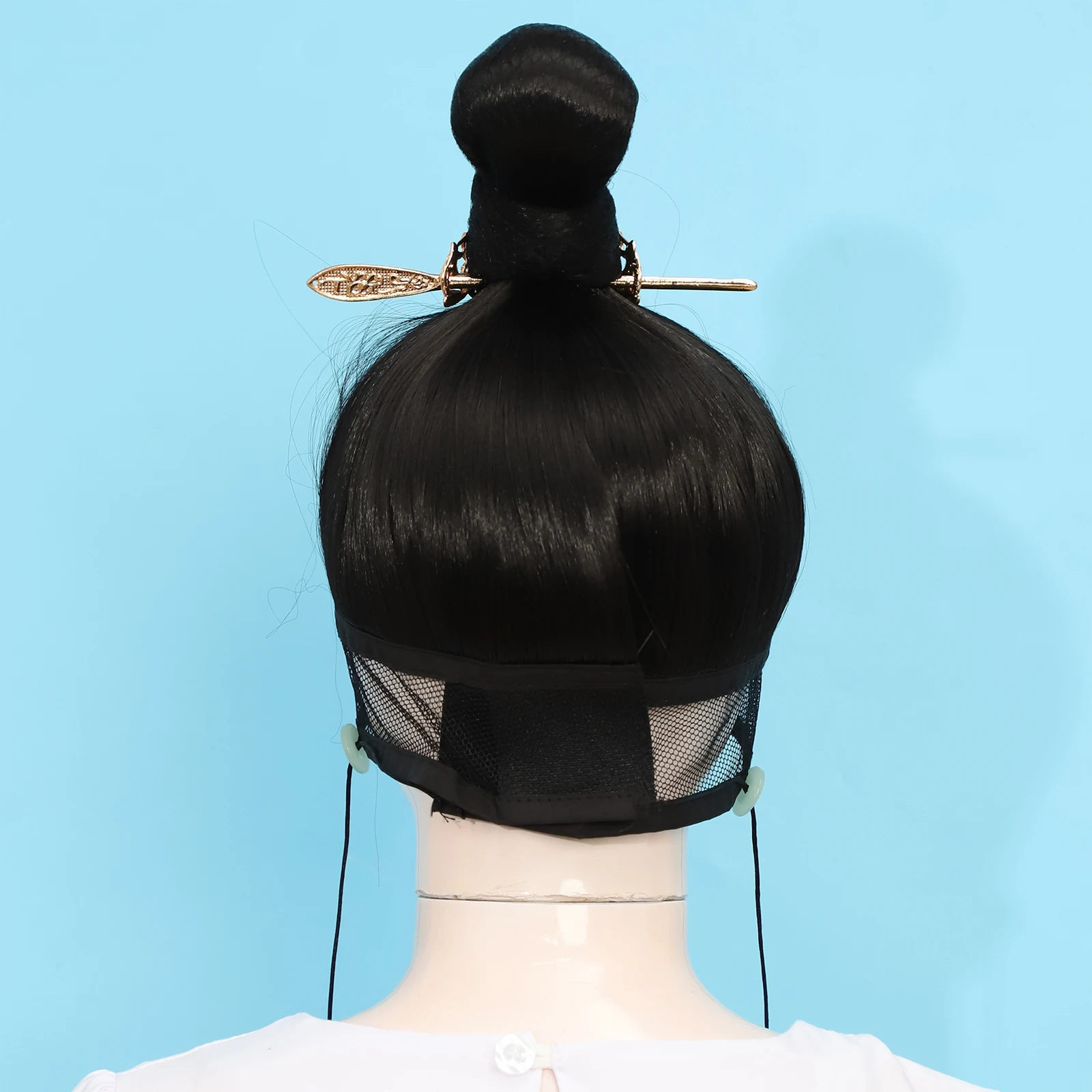 Parrucca unisex per bambini con fascia cinese antica, copricapo in stile tradizionale con forcina per giochi di ruolo cosplay