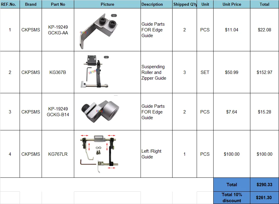 Custom listing for sewing machine parts