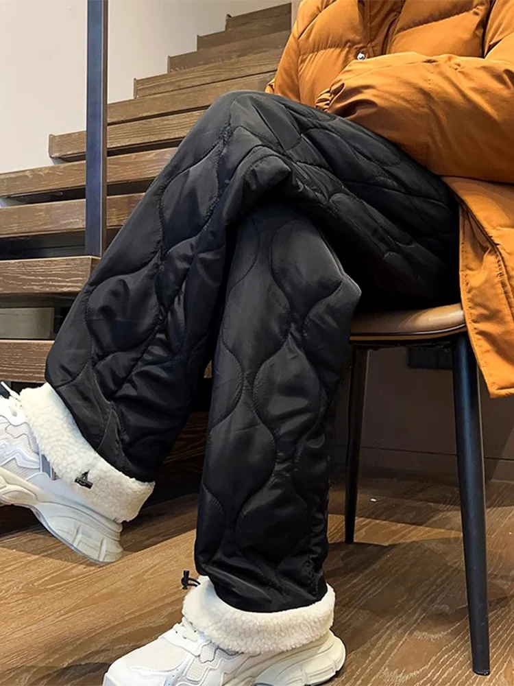 

Men's Winter Thickened Fleece Lined down Pants Ultra Cold Resistant 40 Degrees below Zero Home Leisure Straight Leg Trousers