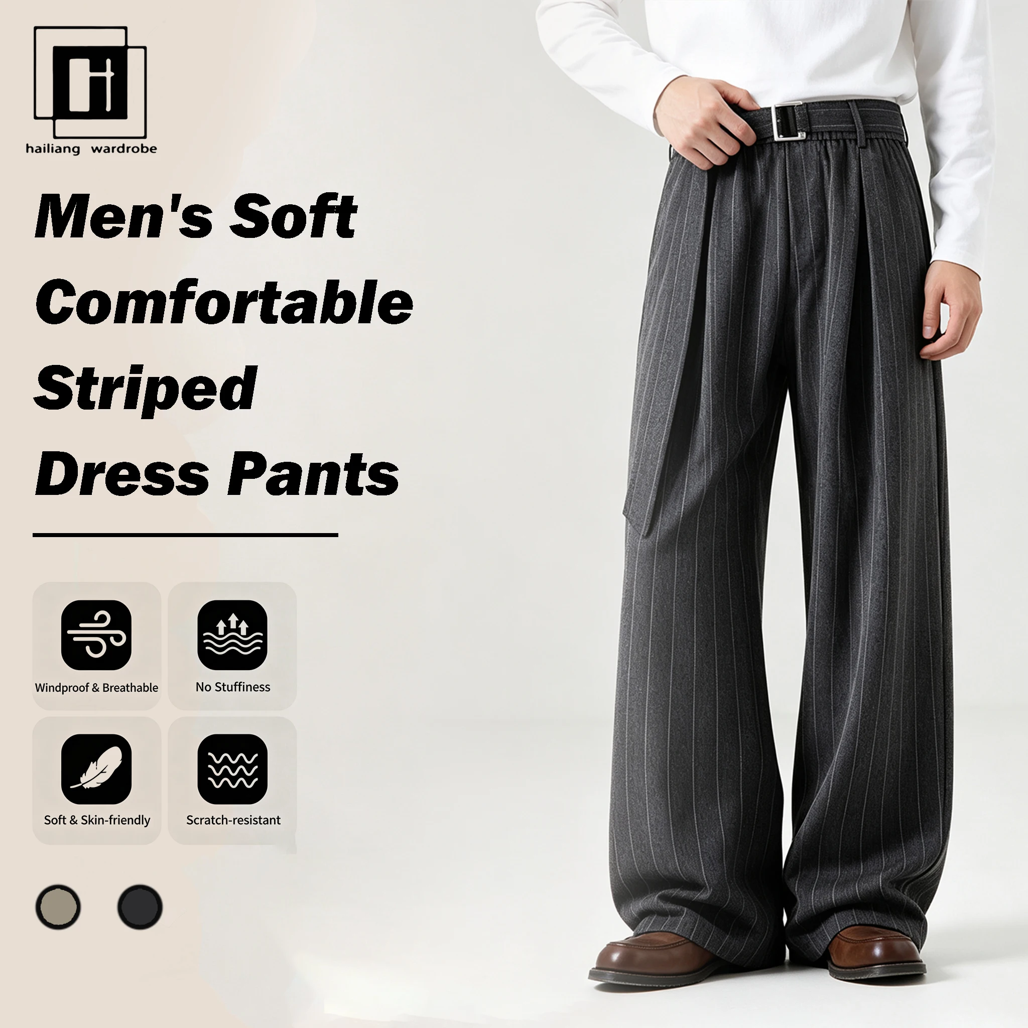 Men Men Autumn Striped Wide Leg Suit Pants High Waist Pleated Loose Trousers with Belt Formal Casual Dress Pants - Aliexpress Deal