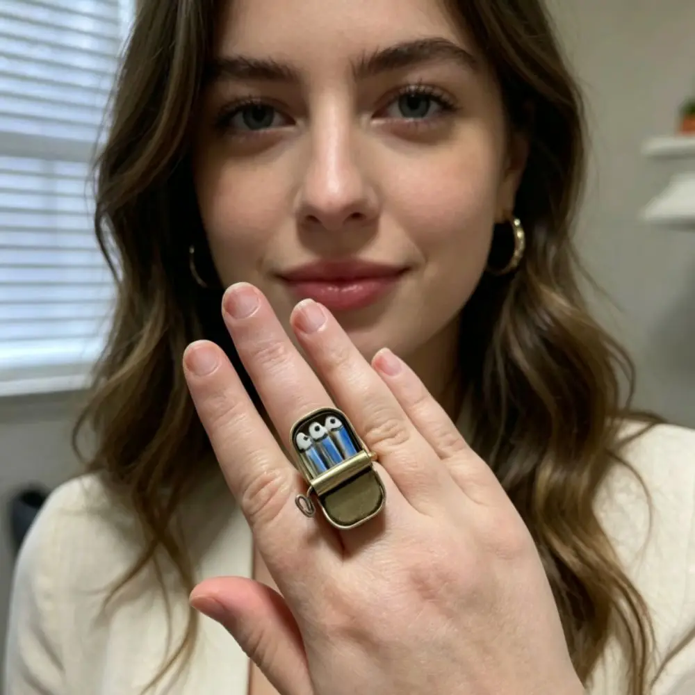 Fashionable Punk Sardine Can Rings Gold Silver Unique Sardines Finger Ring Cute Alloy Fun Rings Jewelry Gift
