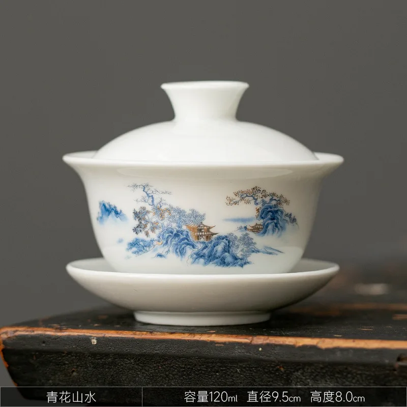Terrina e Tigelas Cerâmica Porcelana Branca Gaiwan Tea Cup Kung Fu Tea Set Presente Oferta Especial Pottery Bowl Lid Blue-and-white