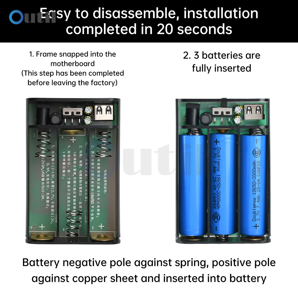 DC 12V Output 3 x 18650 Battery Box with DC Wire UPS Non-welding DIY Power Bank Box DC Battery Holder for LED Light WiFi Router