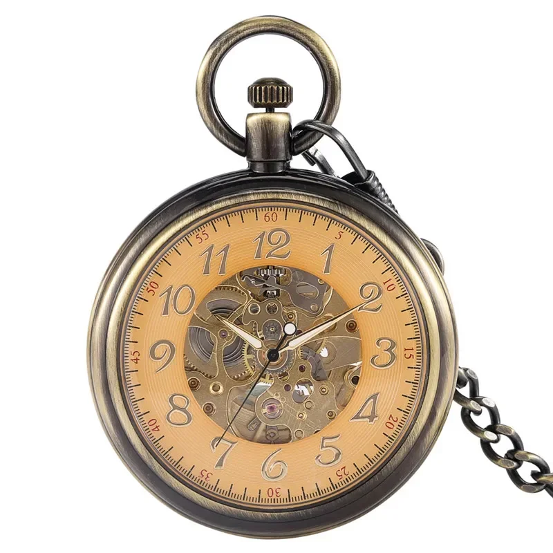 Antique Pocket Watch Automatic Mechanical Skeleton Watches for Men Women Luminous Hands Pendant Fob Chain Clock Reloj