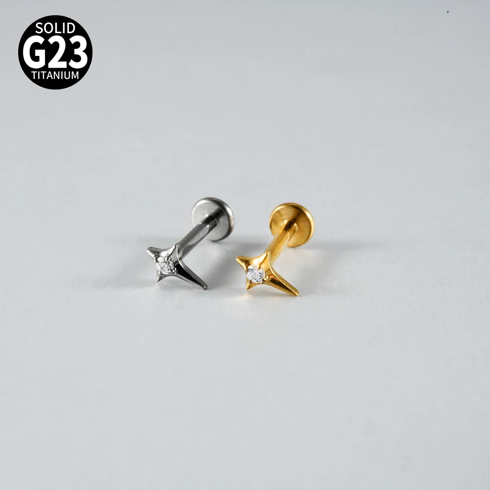 1PC G23 Titanium Cross Star Cartilage Earrings Stud Zircon 16G Internally Threaded Radish Helix Ear Tragus Body Piercing Jewelry