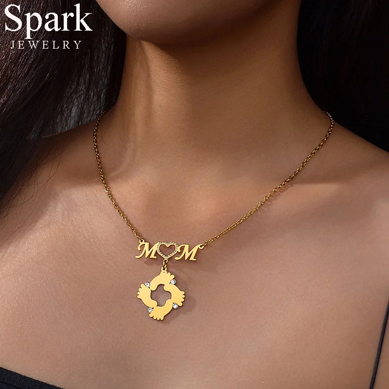 Spark New Customized Letter Feet Necklaces Stainless Steel Personalized Pendant For Women Jewelry Gift