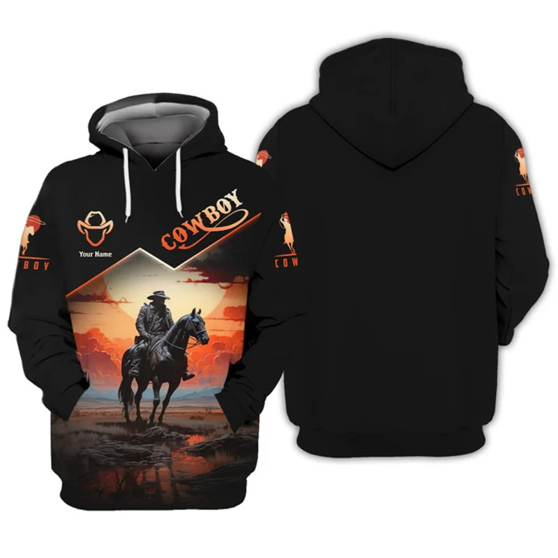 New American West Cowboy Hoodie For Men Autumn Winter Clothes Oversize Harajuku Street Pullover Sweatshirts Sportwear Hoodies