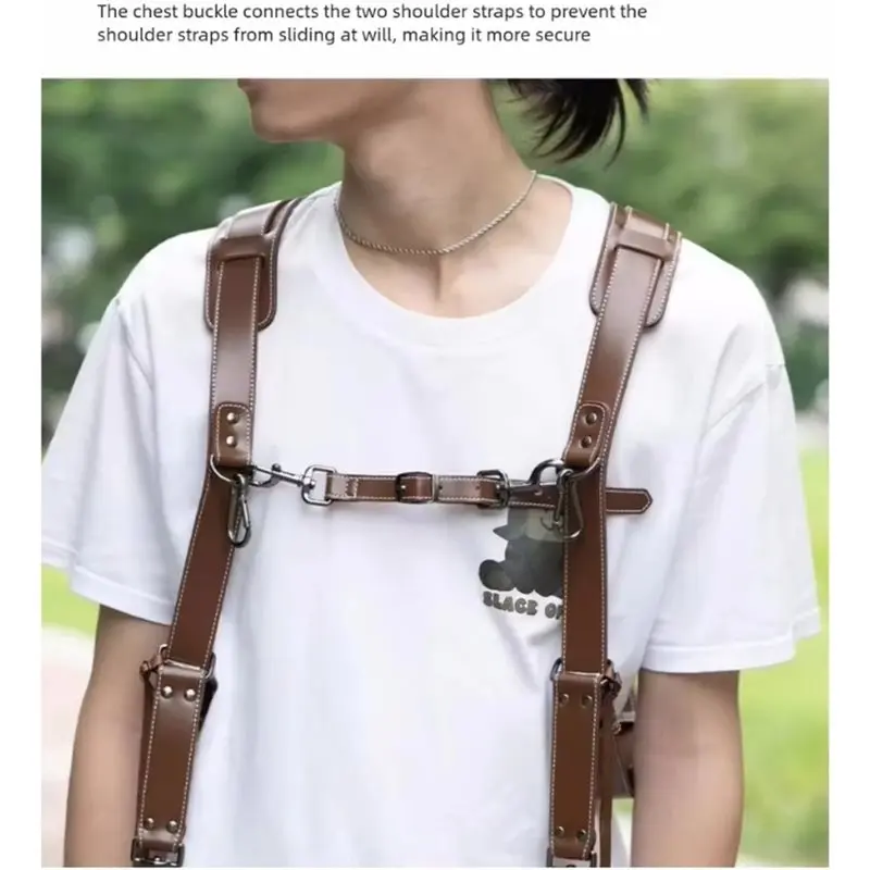 【A17Z】Universal Double Camera Harness Quick-Release Buckles Strap For Photographers Leather Chest Rig Carrier