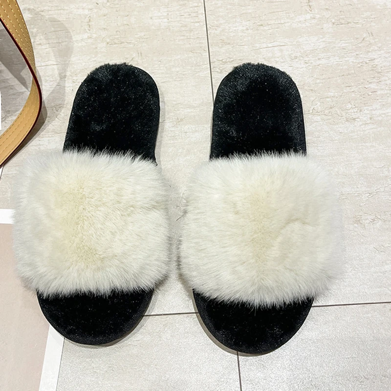 Fluffy Slippers Home Winter Casual Designer Shoes Women Indoor Platform Plush Slides Girls 2024 Fashion Elegant Flats Large Size