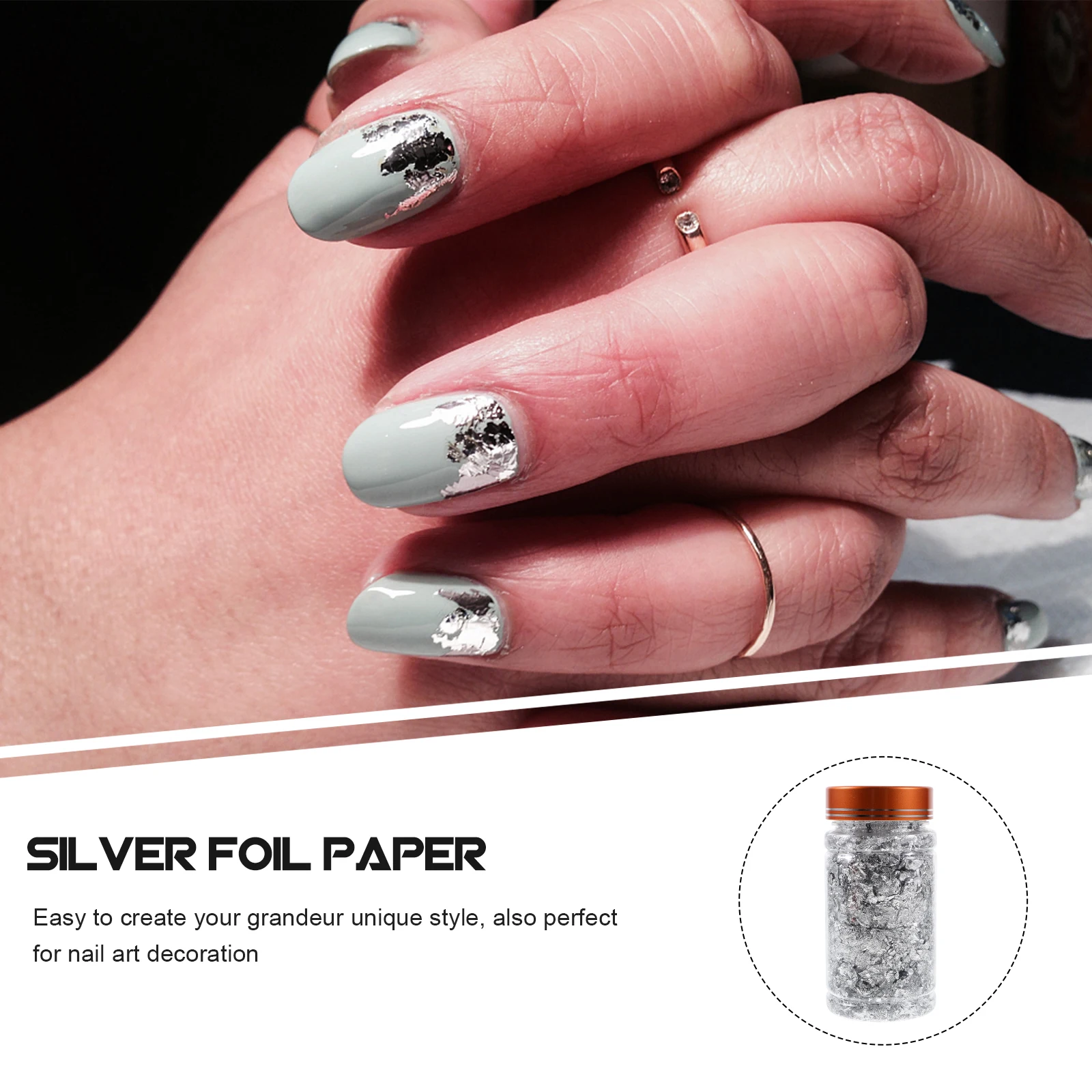 

2Pcs Gold Silver Foil Paper Nail Art Tips Mini Bottle Easy Use for Nail Decoration Phone Case Home Invitations Party Makeup DIY