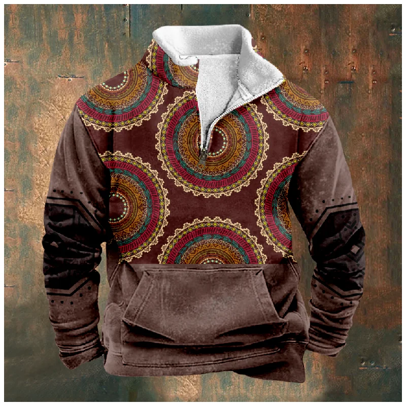 

New Christmas Cotton Jacket Hooded Sweater Casual Print Men's Long Sleeve Standing Neck Half Zip Sweater Inner Cut a30