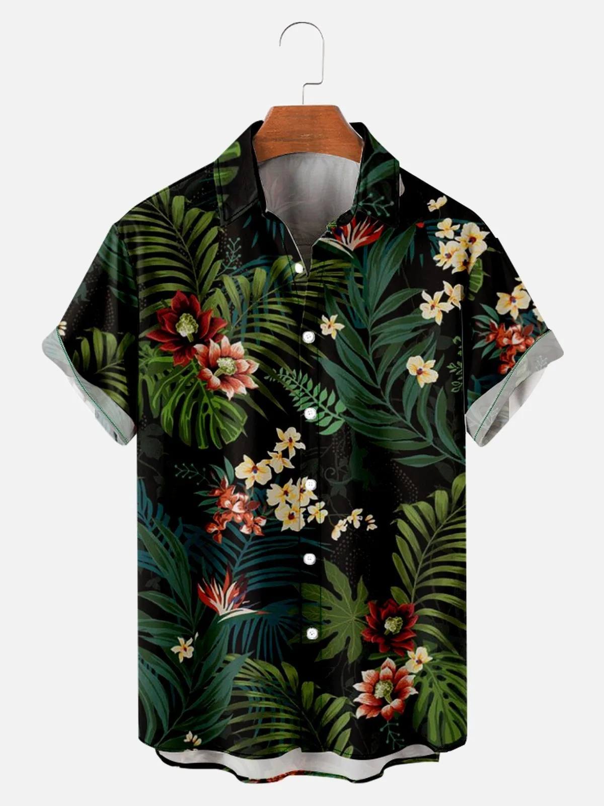 

New Hawaii Style Shirts Beach Jungle Print Warm Style Pocketless Shirts for Men And Women Vacation