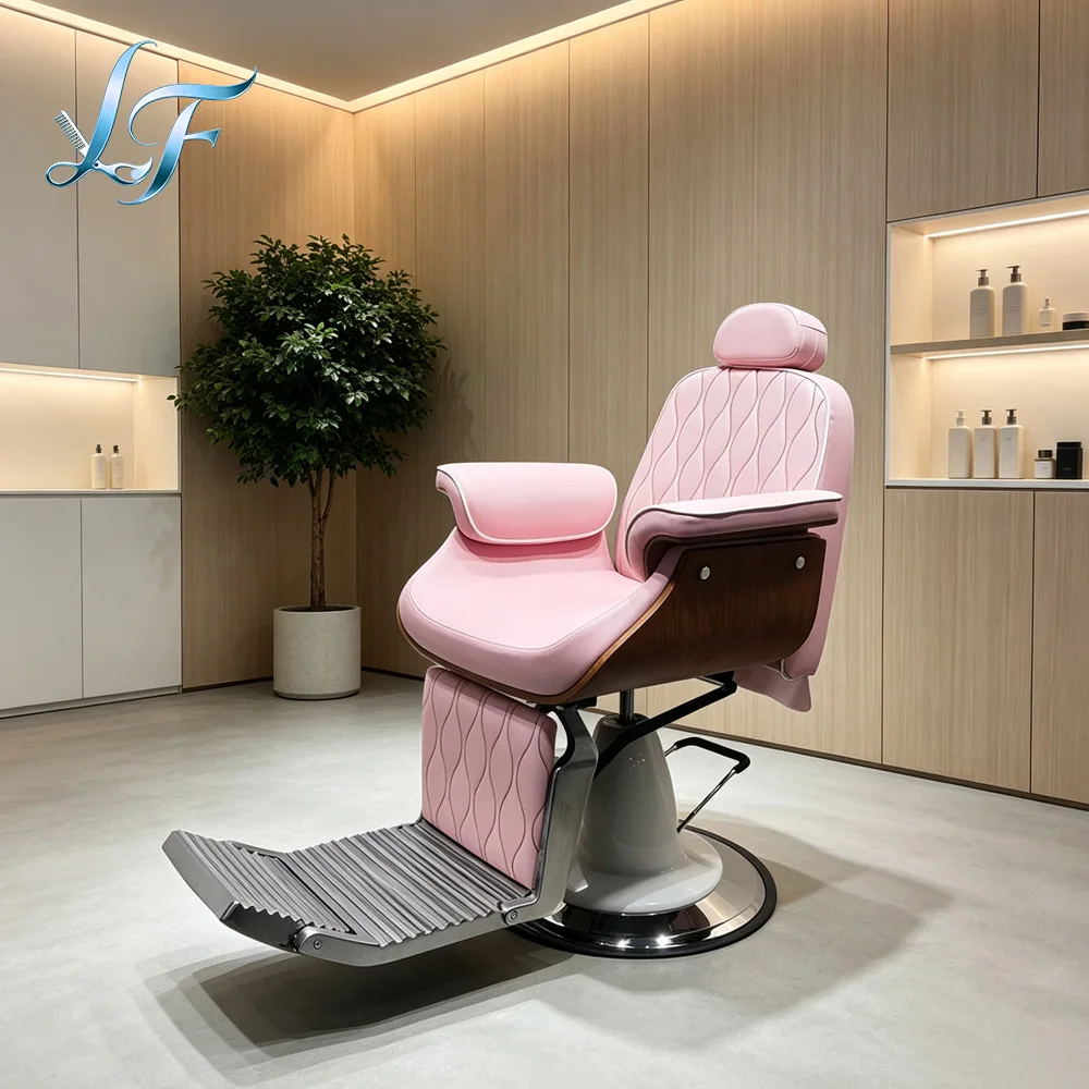 Hydraulic Adjustable Pink French Retro Reclining Hairdressing Chair For Multi Scene Beauty Salon Usage