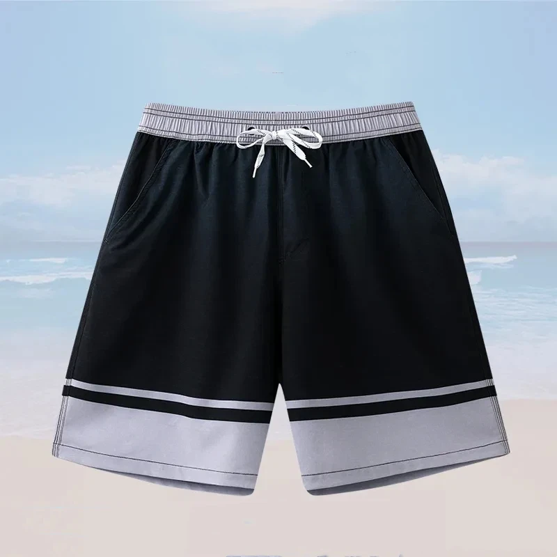 

Мужские быстросохнущие пляжные шорты с эластичной резинкой на талии, длиной до колена, в полоску, повседневные, для серфинга, летние