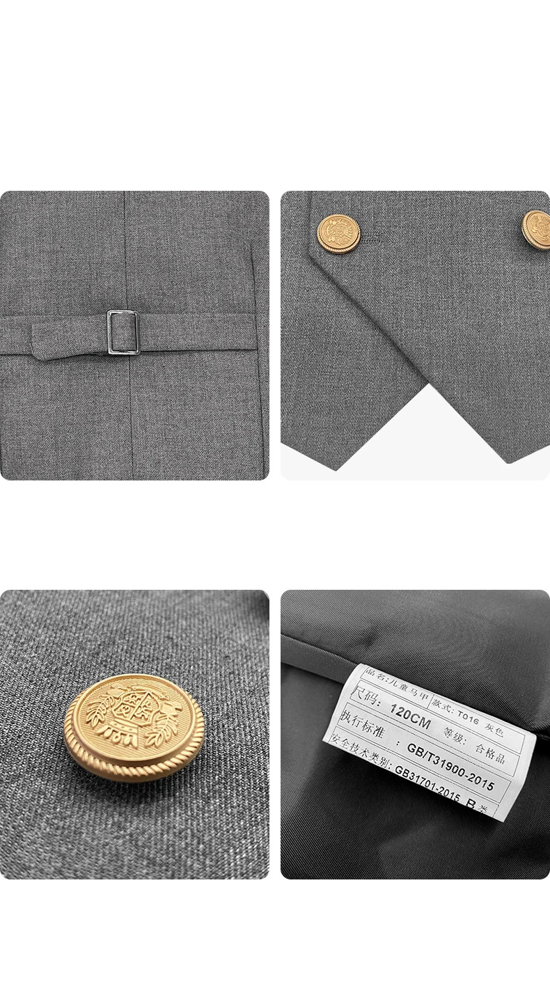 Coole Kinder-Formelle Weste für Jungen, Doppelknopf-Blazer-Weste, Mädchen-Geburtstagsfeier-Hochzeitskleidung, Kostüm in Schwarz, Grau, Königsblau – Detail 12