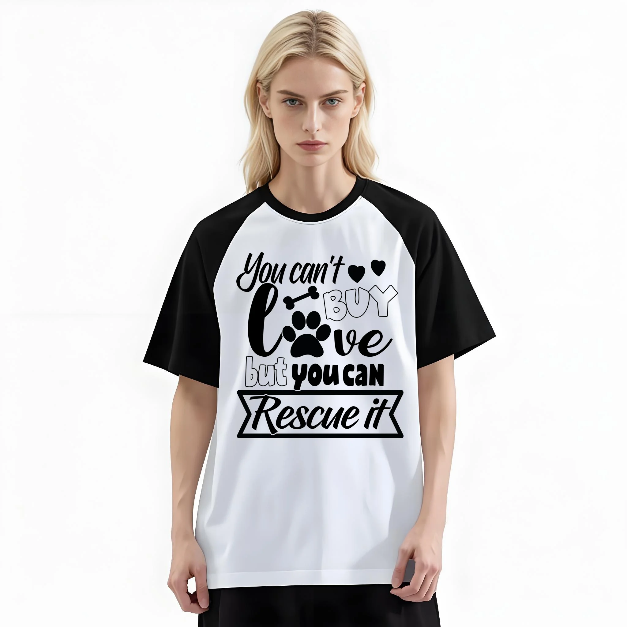 Women'S Fashion Raglan Sleeve T-Shirt, You Can't Buy Love But You Can Rescue It Dog Printed, Summer Casual Comfortable Tee, Women'S Everyday Short-Sleeve Top